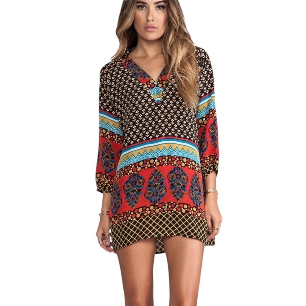 Tolani Nisha 100% Silk Boho Tunic Top Mini Dress Women's Size S